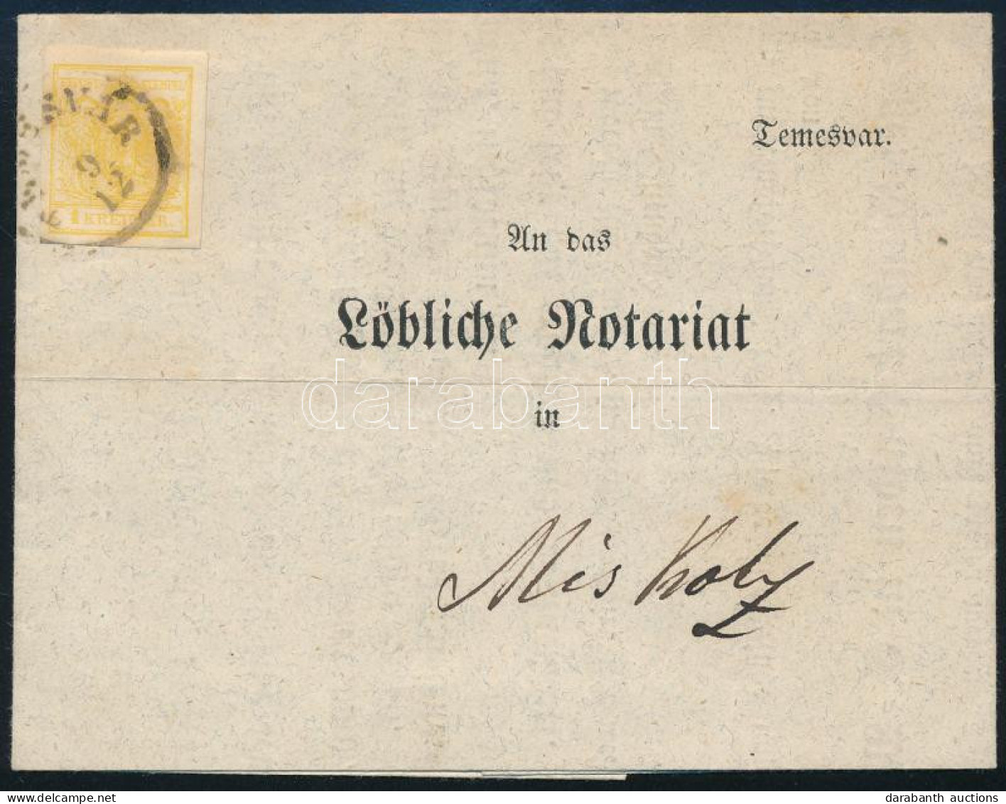 1856 1kr Nyomtatványon / On Printed Matter "TEMESVÁR" - Miskolc - Altri & Non Classificati