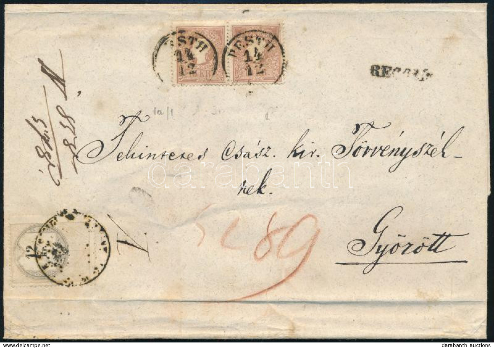 1858 Ajánlott Levél 2 X 10kr + Hátoldalán 10kr Bérmentesítéssel, Utóbbi Felbontáskor Megsérült + Az Előlapra Ragasztott  - Altri & Non Classificati