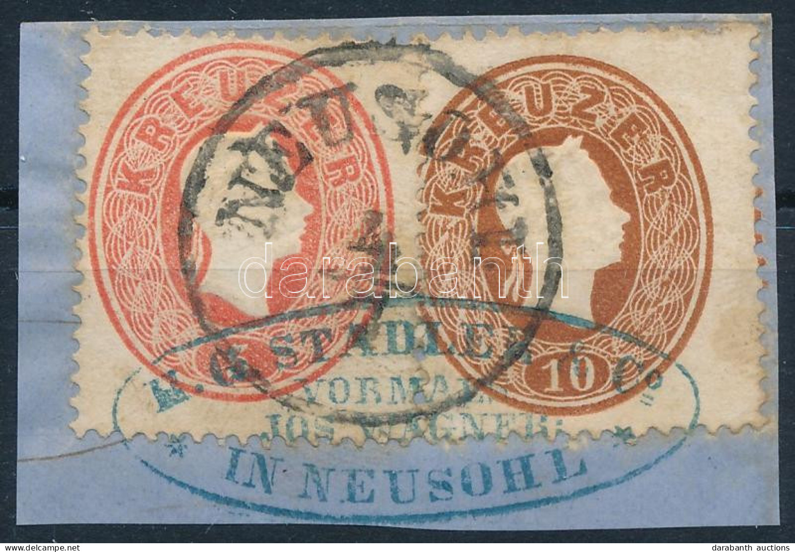 1861 5kr + Elfogazott 10kr Kivágáson, "NEUSOHL" + Kék Cégbélyegzős Előérvénytelenítéssel. Ritka Szép Darab! / 1861 5kr + - Andere & Zonder Classificatie