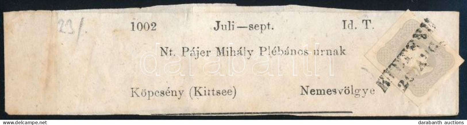 ~1861 Hírlapbélyeg Teljes Címszalagon "KITTSEE" (Köpcsény) / Newspaper Stamp On Complete Wrapper - Other & Unclassified