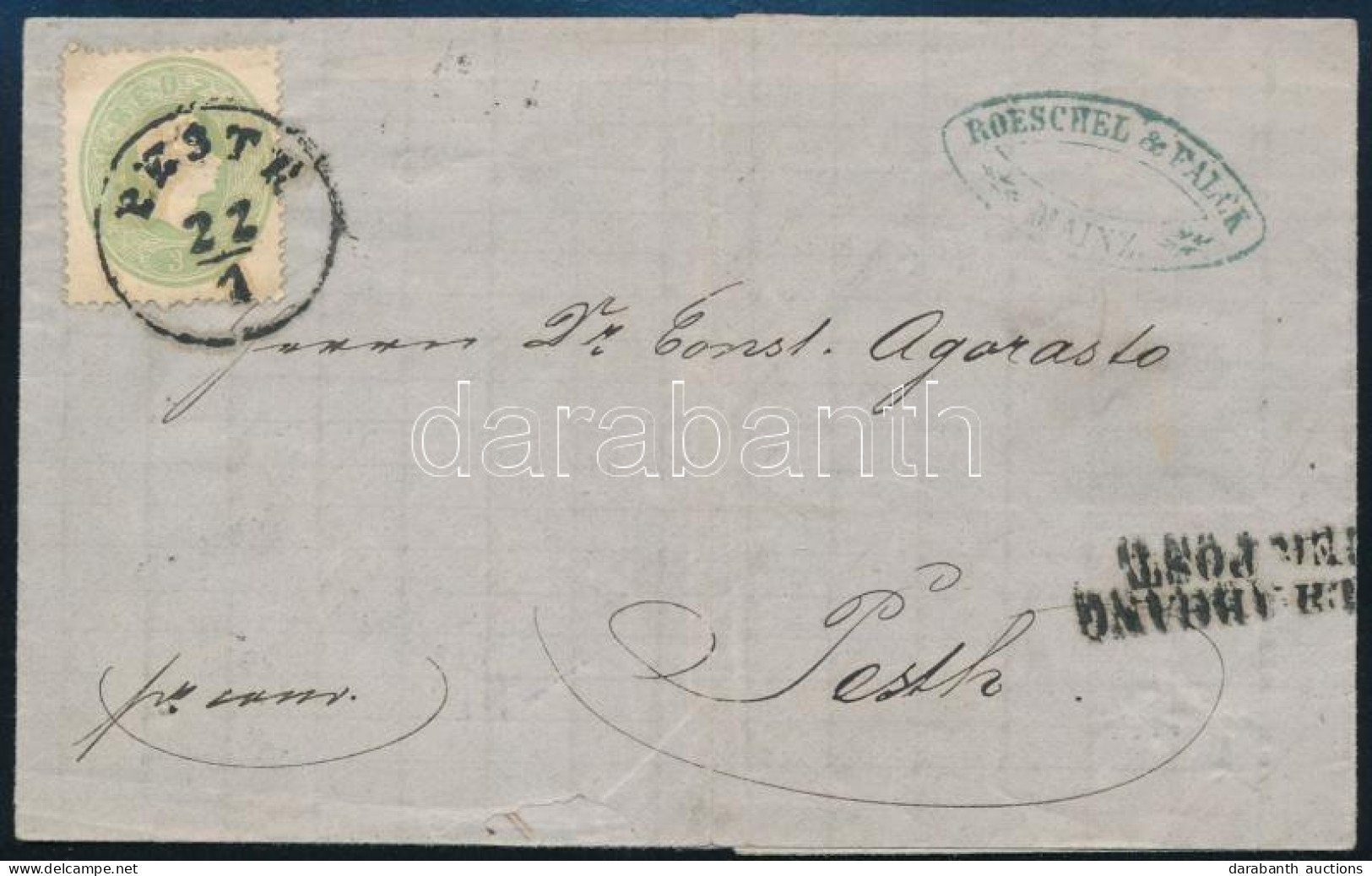 1863 3kr Zöld, Helyi Levélen / Green On Local Cover "PESTH" - Autres & Non Classés