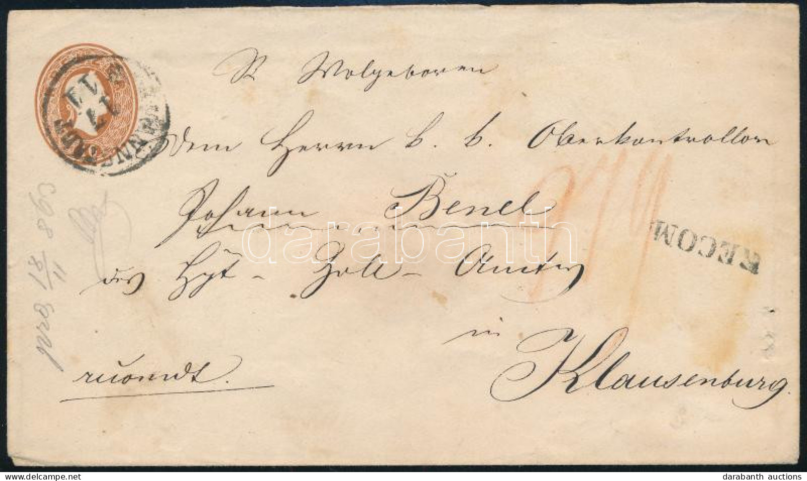 1863 Ajánlott 1861-es 10kr Díjjegyes Boríték ép 1863-as 10kr Díjkiegészítéssel / Registered 1861 10kr PS-cover With 1863 - Sonstige & Ohne Zuordnung