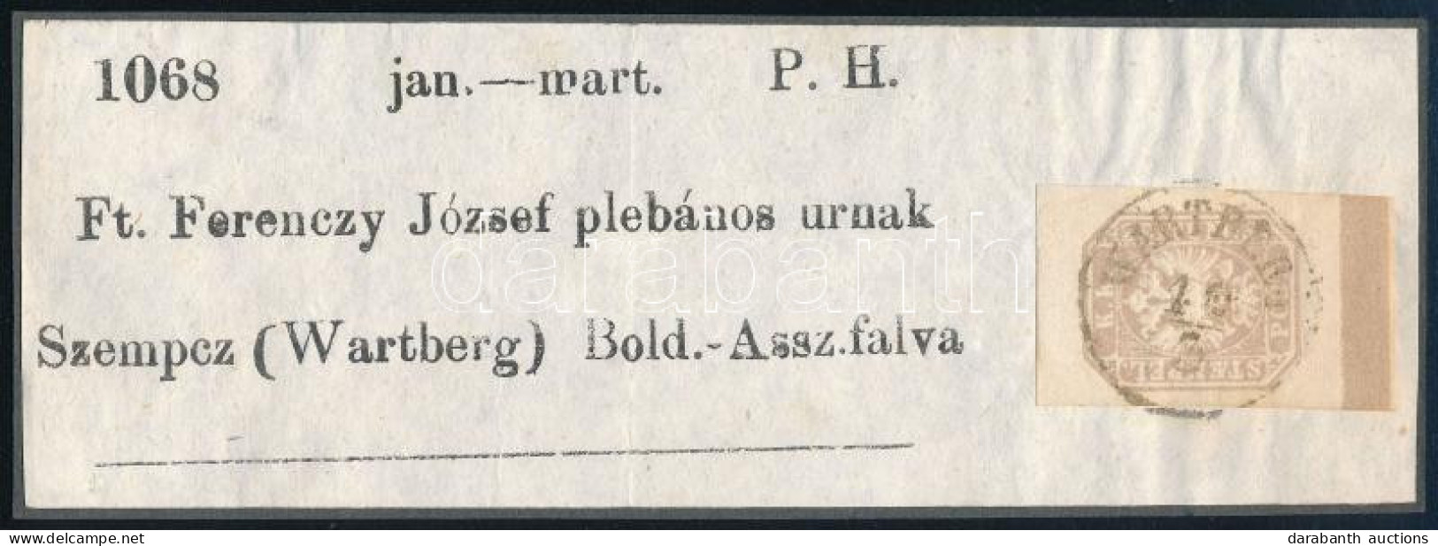 1863 Hírlapbélyeg Címszalag Darabon Nagy ívszéllel, Ritka / Newspaper Stamp On Wrapper Piece "WARTBERG" - Sonstige & Ohne Zuordnung