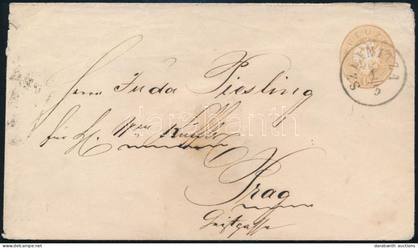 1863 15kr Díjjegyes Boríték / PS-cover "SZLANITZA" - Prag - Andere & Zonder Classificatie