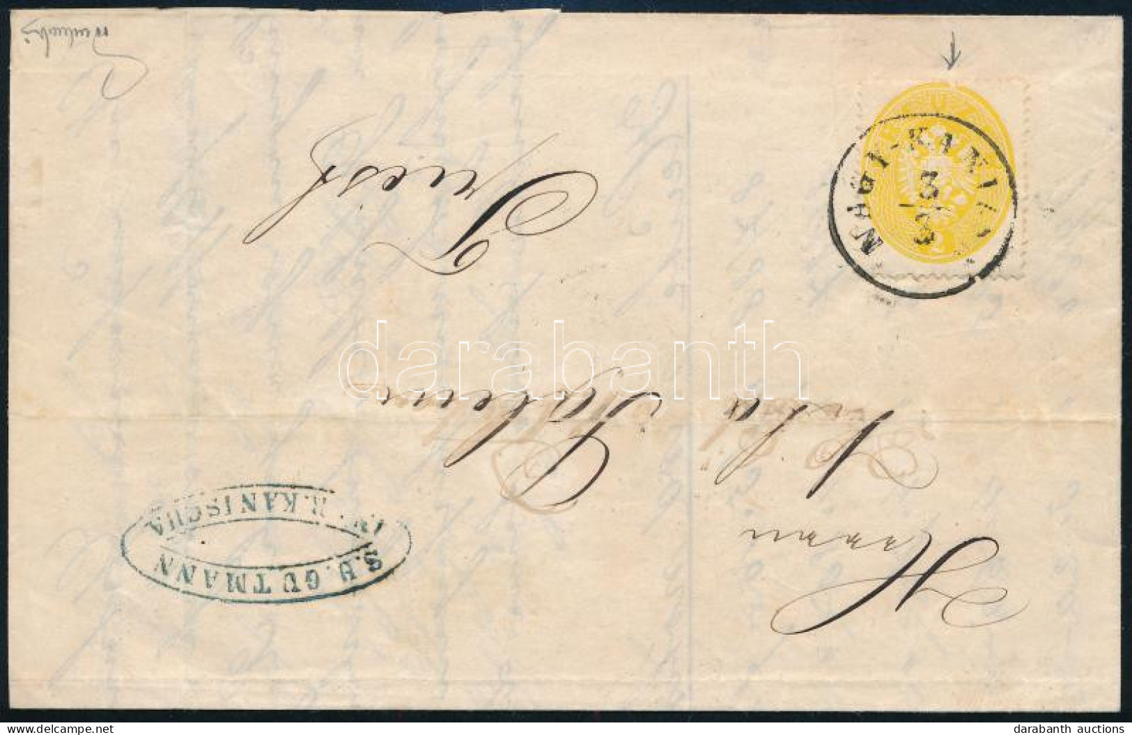 1864 2kr Sárga, Mélyen Benyúló Foglyukkal, Nyomtatványon Teljes Tartalommal / 2kr Yellow With Perforation Error On Print - Sonstige & Ohne Zuordnung