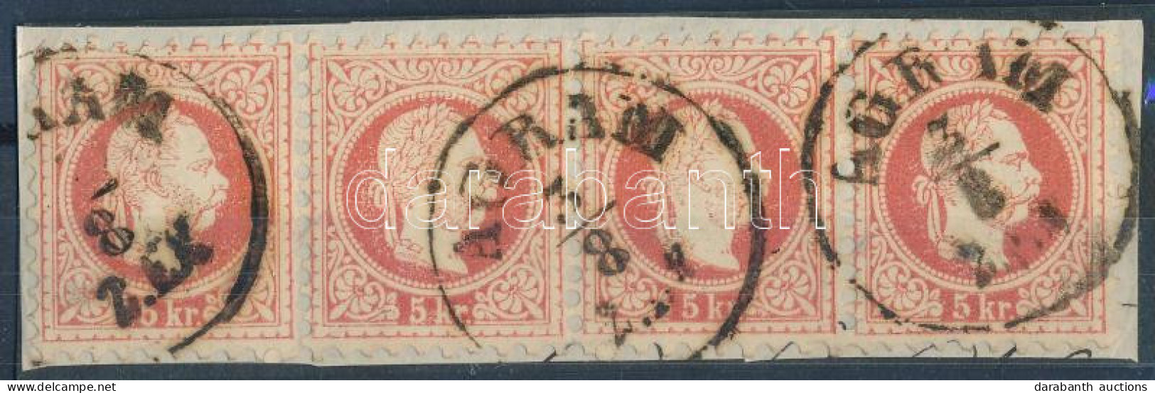 1867 5kr Vízszintes Négyescsík Kivágáson / Stripe Of 4 "AGRAM" - Altri & Non Classificati