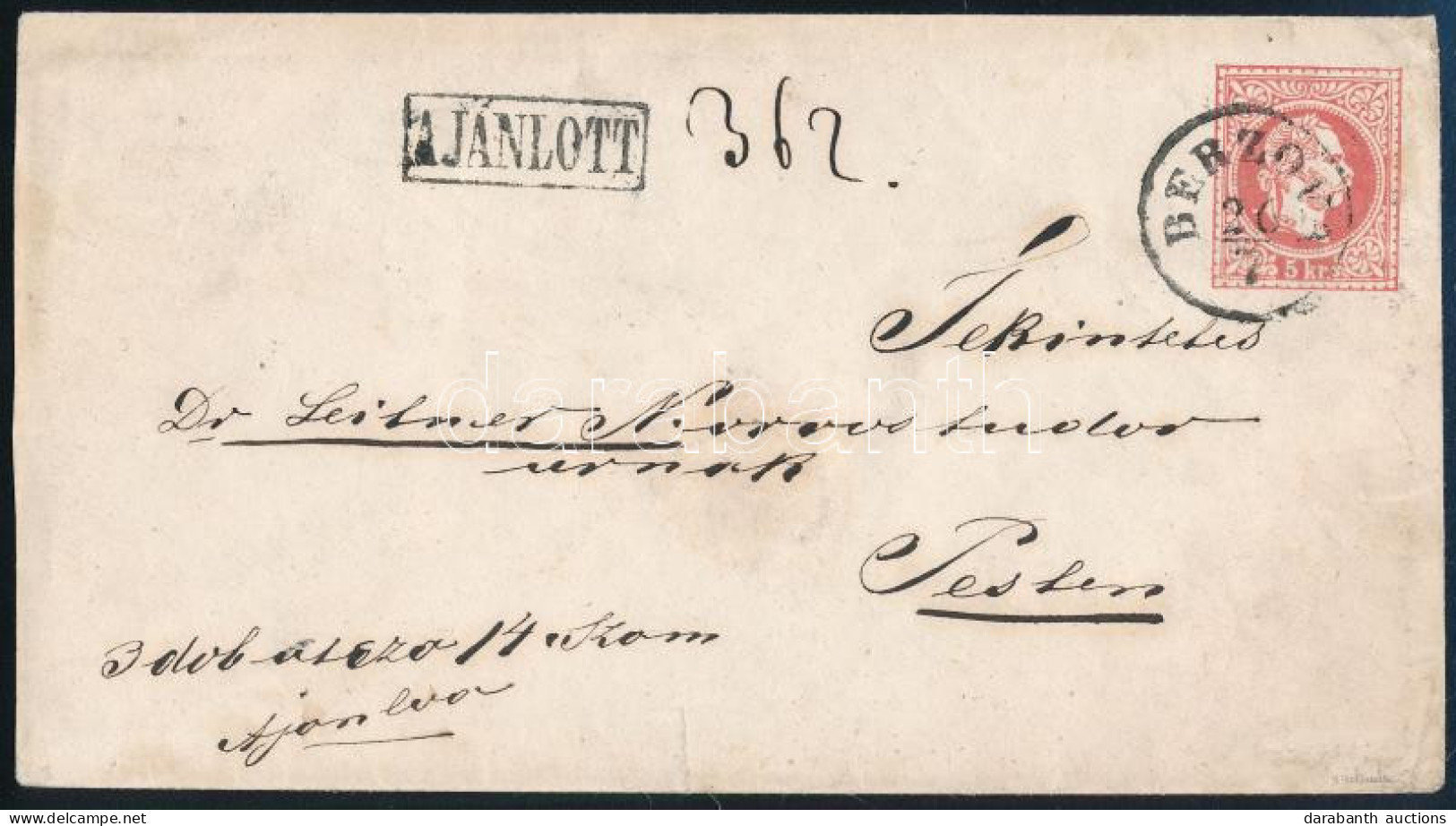 1871 1867-es 5kr Díjjegyes Boríték Kőnyomat 10kr Díjkiegészítéssel Ajánlott Küldeményként Feladva / 1871 1867 5kr PS-cov - Other & Unclassified