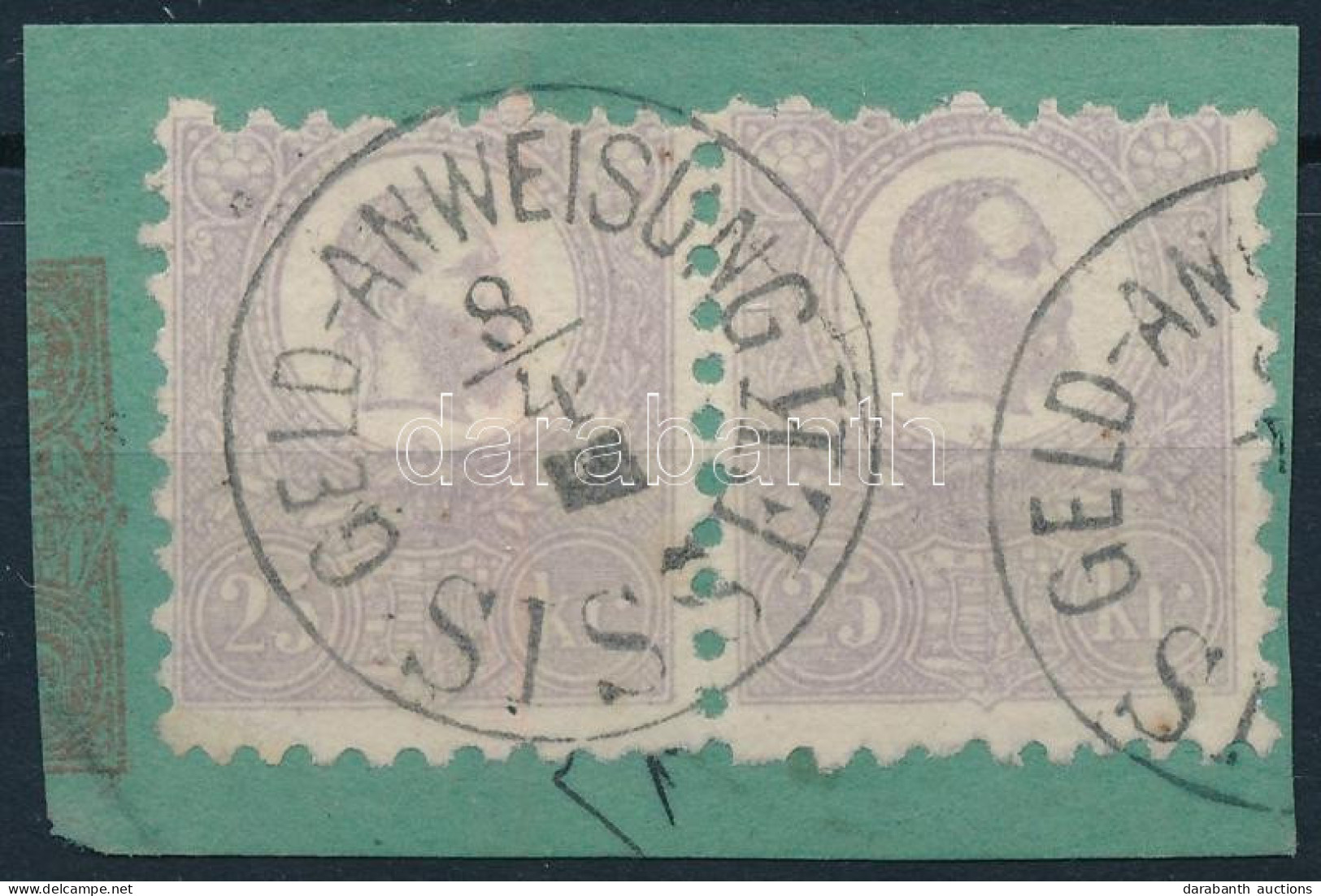 1871 Kőnyomat 25kr Ibolya Pár Képbe Fogazva Kivágáson, II. Típus (120.000+) / Mi 6a Type II. Violet Pair "GELD-ANWEISUNG - Sonstige & Ohne Zuordnung