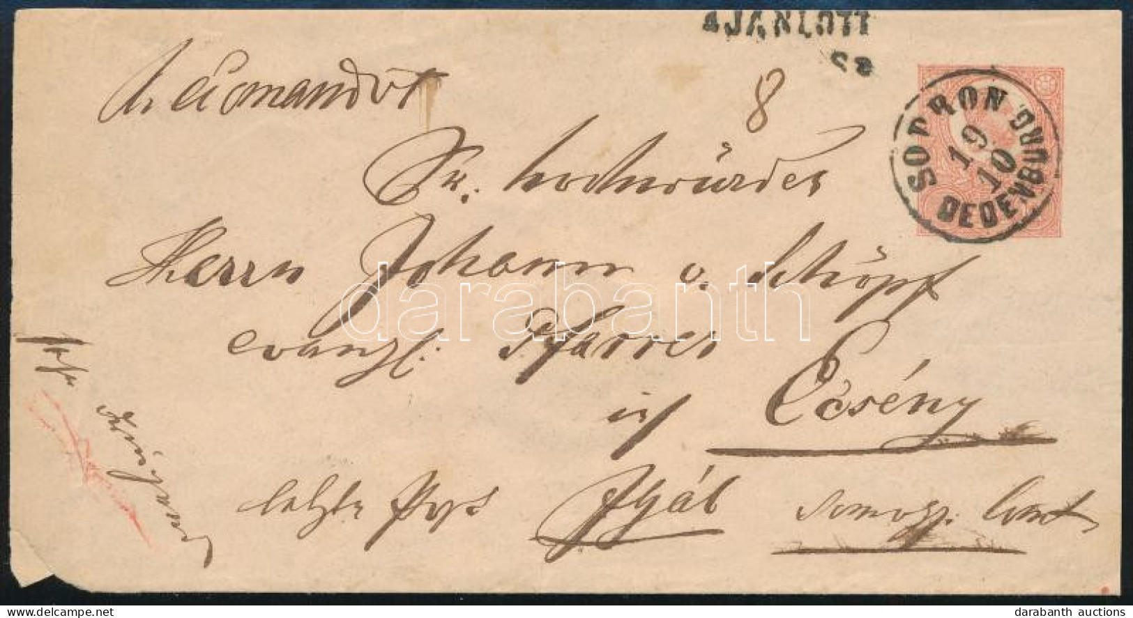 ~1871 5kr Díjjegyes Boríték Kőnyomat 10kr V. Típus Díjkiegészítéssel Ajánlott Küldeményként "SOPRON / OEDENBURG" - Ecsén - Other & Unclassified