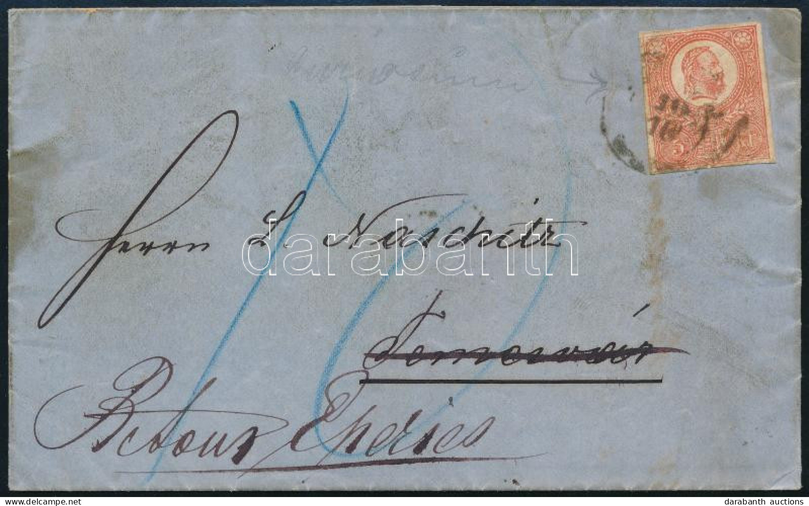 1871 5kr Díjjegyes Kivágás Levélen Eperjesről, De Utólag Megportózták (10kr) Temesvárra, Majd Visszaküldve Eperjesre / 5 - Other & Unclassified