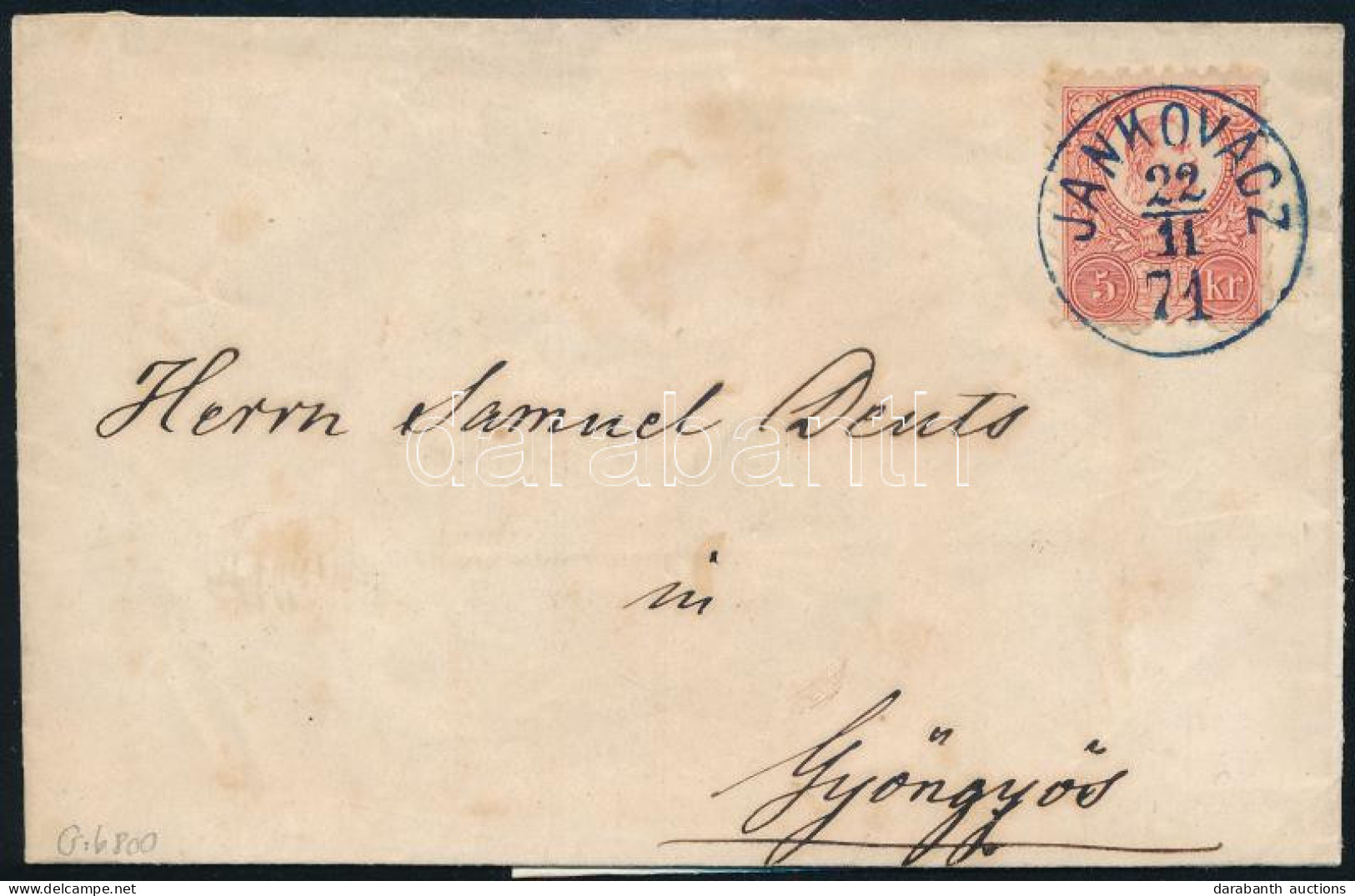 1871 Réznyomat 5kr Levélen / On Cover, Kék Luxus / Blue Luxury "JANKOVÁCZ" (Gudlin 800 P) - Other & Unclassified