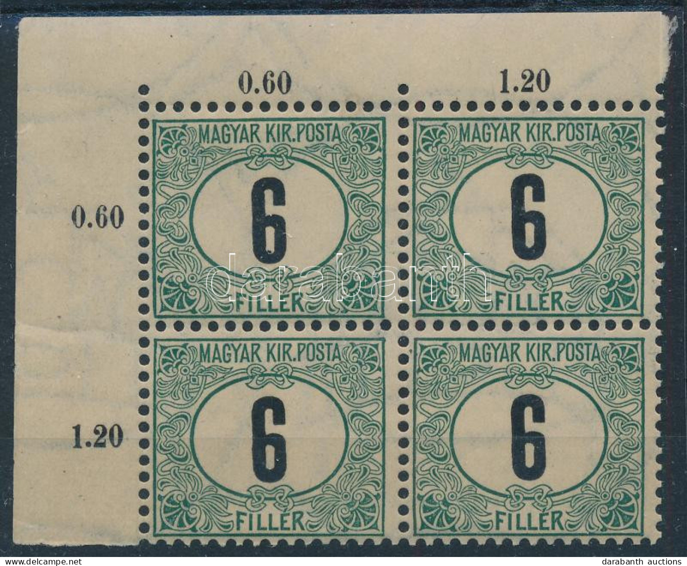 ** 1903 Zöldportó 6f A ívsarki Négyestömb, Csillagvízjellel!!! (ca 80.000) (betapadás) / Mi P 4 A Block Of 4, Star In Th - Autres & Non Classés