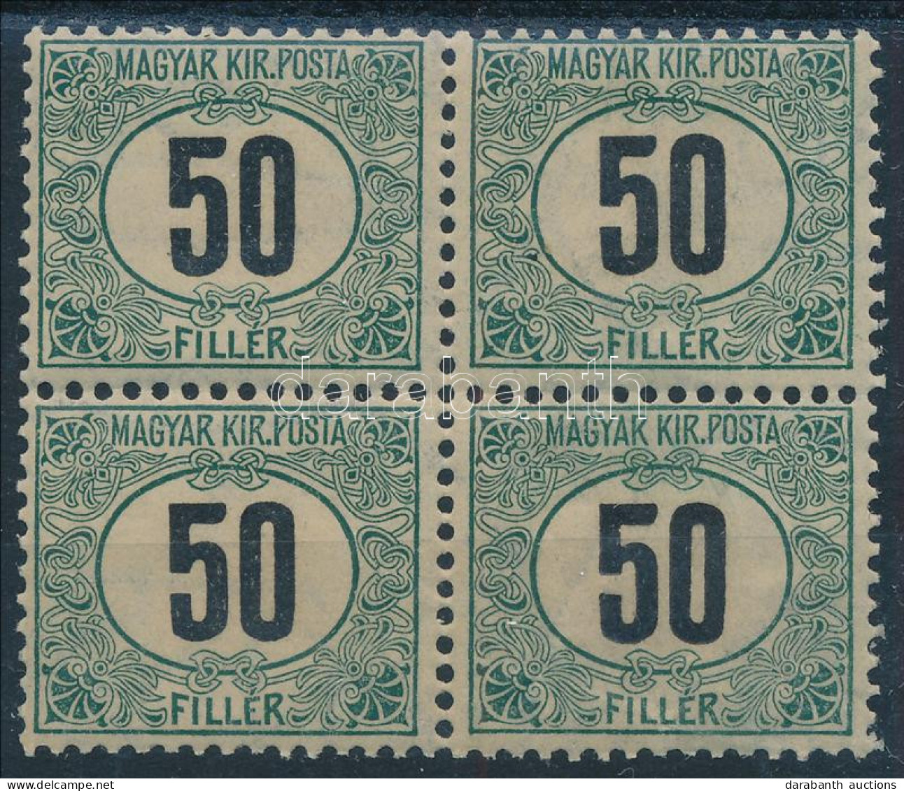 ** 1903 Zöldportó 50f A Négyestömbben, Számvízjellel!!! (ca 150.000) (elvált Fogak) / Mi P 8 A Block Of 4, Number In The - Other & Unclassified