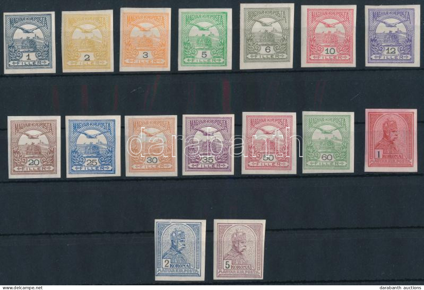 ** 1909 Turul Vágott Sor (180.000) (2K Apró Sérülés A Képoldalon Fent) / Mi 91-97 + 99-107 Imperforate Set (2K Small Dam - Other & Unclassified