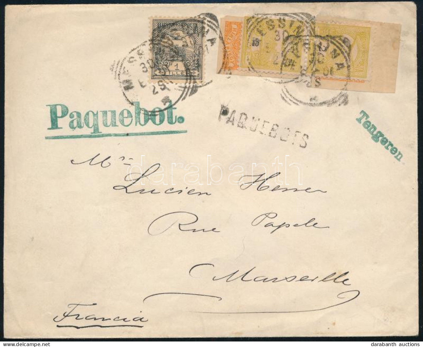 1901 Peterdi Hajóposta Levél 3 Db Turul és 2 Db Hírlapbélyeggel Bérmentesítve / Peterdy Sea Mail Cover With 3 Stamps And - Autres & Non Classés