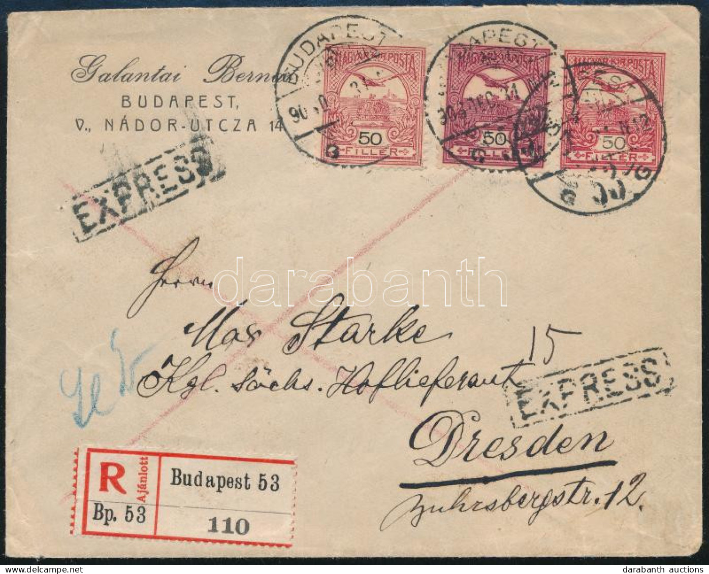 1906.12.31. 50f Sötétborvörös (1904) + 50f (1900) + 50f (1906) Ajánlott Expressz Levélen. A Sötétborvörös Bélyeg Küldemé - Other & Unclassified