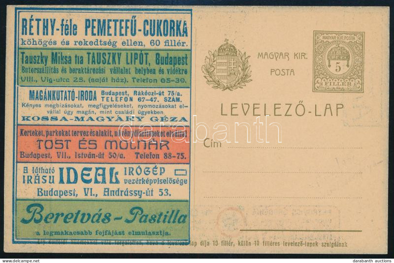 1907 Hirdetéses Levelezőlap, Használatlan, Rigler 6 (Hodobay 150.000) / Advertising PS-card, Unused - Autres & Non Classés