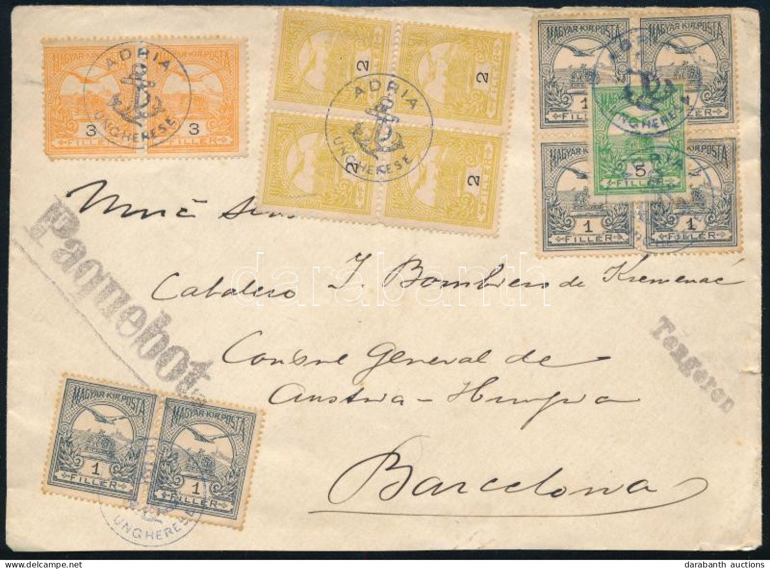 1907 Peterdi Hajóposta Levél 13 Db Turul Bélyeggel Bérmentesítve. Nagyon Látványos Darab! / Peterdy Sea Mail Cover With  - Otros & Sin Clasificación