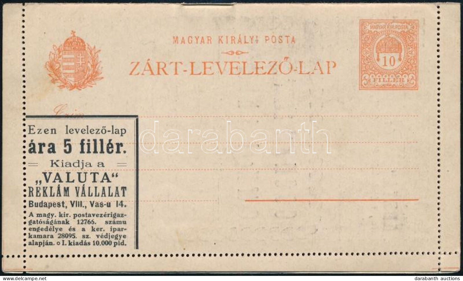 1911 10f Zárt Levelezőlap Elöl és Hátul Reklámfelülnyomással, 32 Oldalas Befűzött Hirdetőfüzettel, Kifogástalan Használa - Other & Unclassified