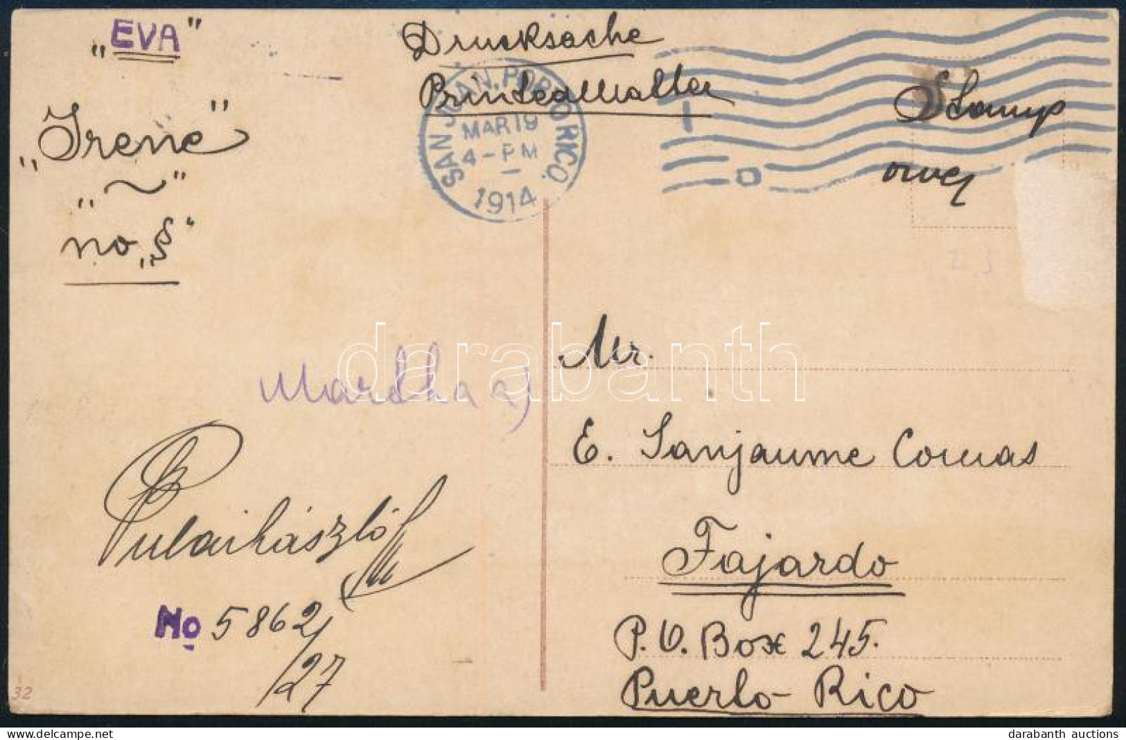 1914 TCV Képeslap Turul 2 X 2f + 1f Bérmentesítéssel Puerto Ricoba, Csak Az 1f Van Lebélyegezve! / TCV Postcard With 2 X - Autres & Non Classés