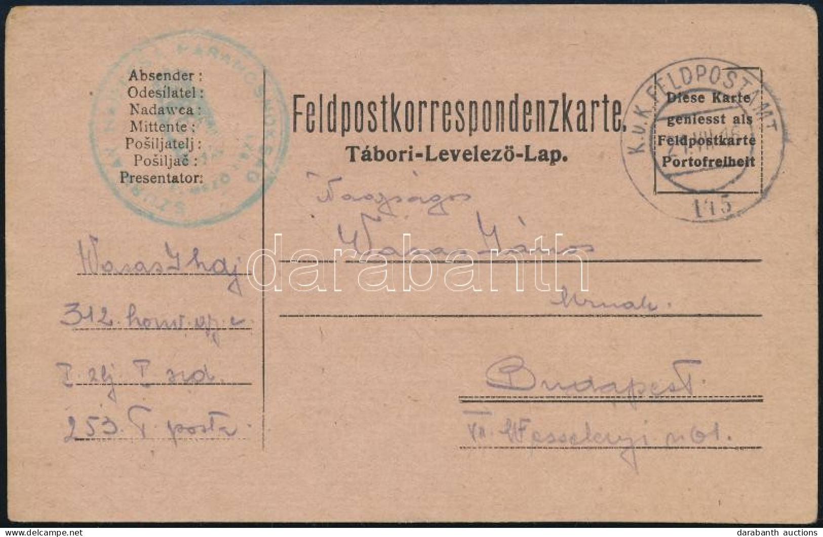 1916 Tábori Posta Levelezőlap / Field Postcard, Zöld / Green "SZURMAY HADTEST PARANCSNOKSÁG" RR! - Other & Unclassified