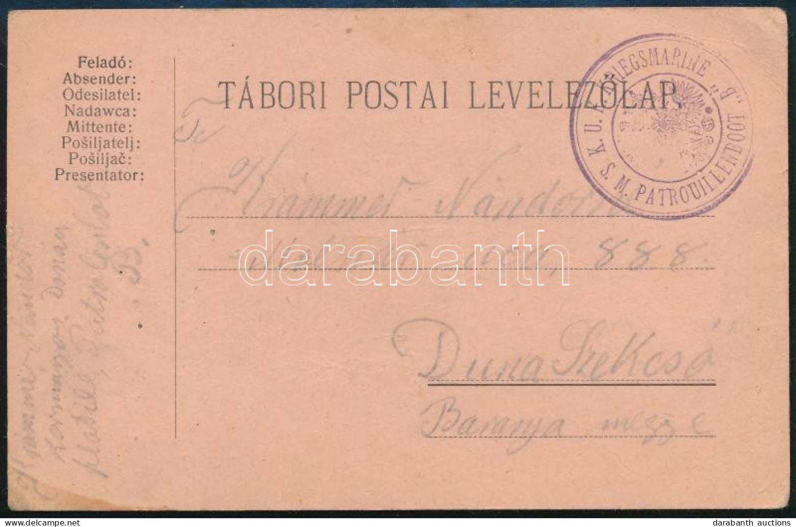 1917 Tábori Posta Levelezőlap / Field Postcard "K.U.K. KRIEGSMARINE S.M. PATROUILLENBOOT B" - Andere & Zonder Classificatie