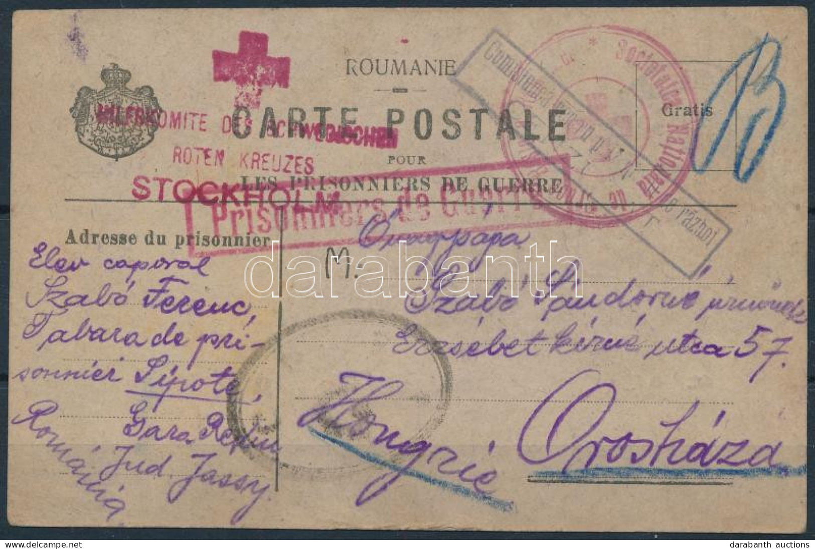 1917 Magyar Hadifogoly Levelezőlap Cenzúrabélyegzésekkel, Sipote Romániai Hadifogoly Táborból Orosházára / POW Postcard  - Andere & Zonder Classificatie