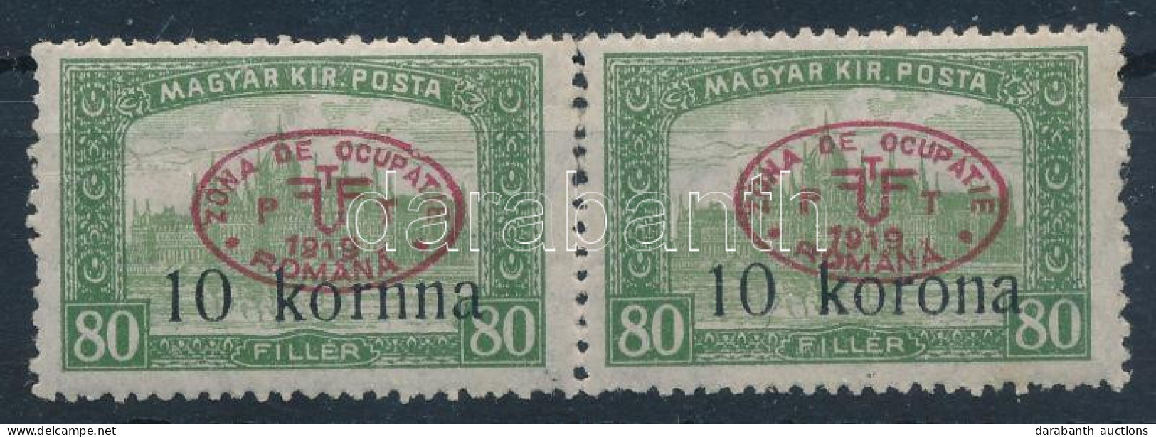 ** Debrecen 1919 Parlament 10K/80f Pár, A Bal Oldali Bélyegen "kornna" Tévnyomat / Mi 36 Pair With Plate Variety. Signed - Andere & Zonder Classificatie