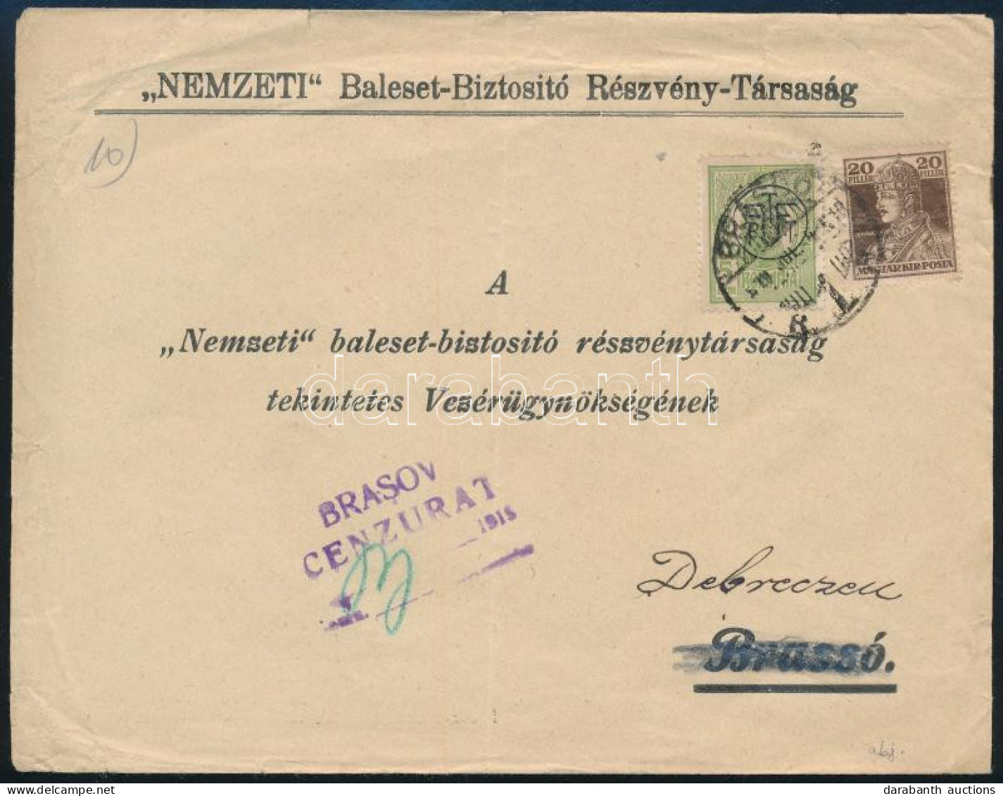 1919 Cenzúrázott Levél Magyar-román Vegyes Bérmentesítéssel Brassóból Debrecenbe / Censored Cover With Hungarian-Romania - Autres & Non Classés