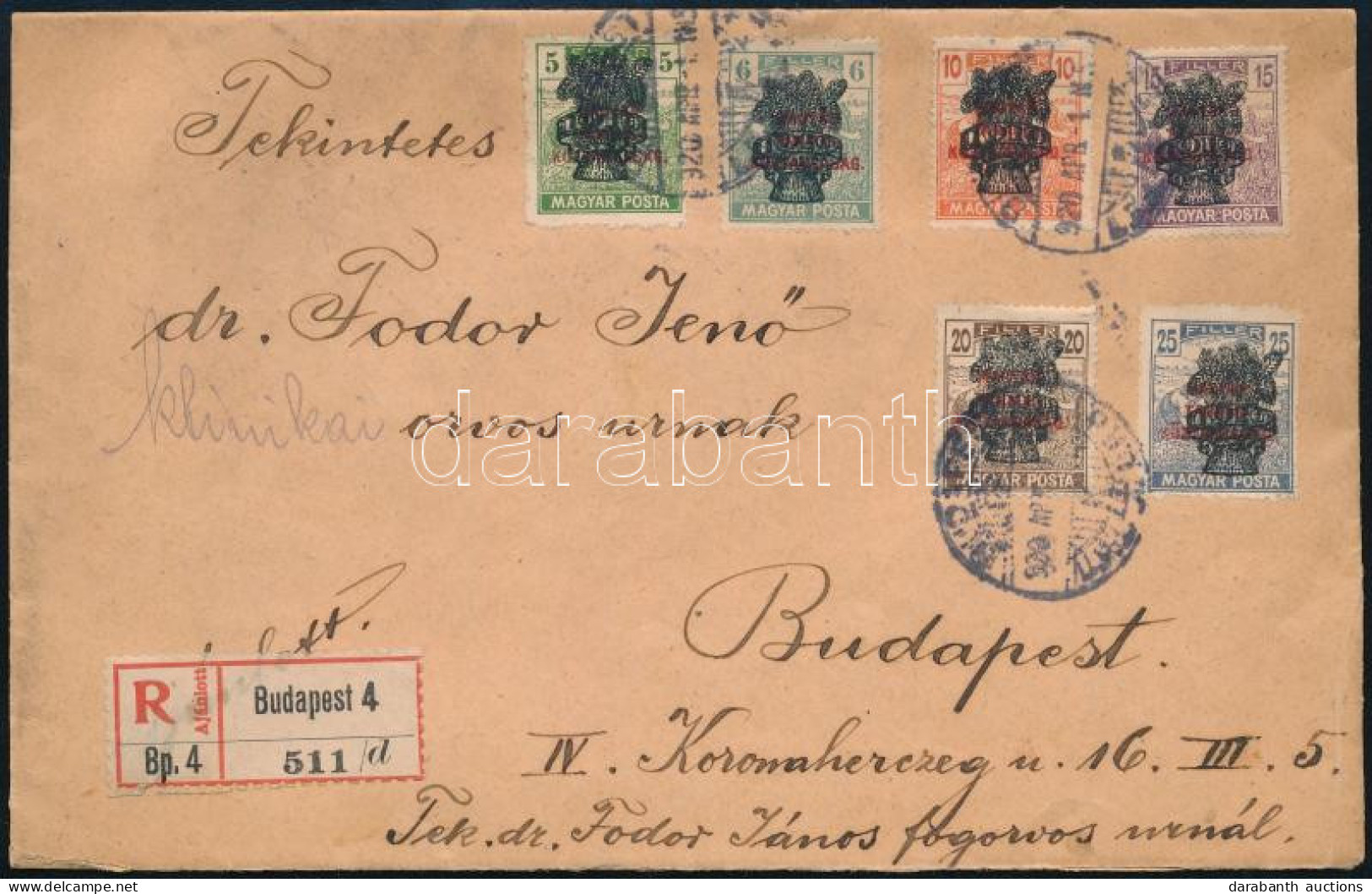 1920 Ajánlott Budapest Helyi Küldemény 10 Db Búzakalász Bélyeggel Bérmentesítve / Registered Cover With 10 Stamps - Otros & Sin Clasificación