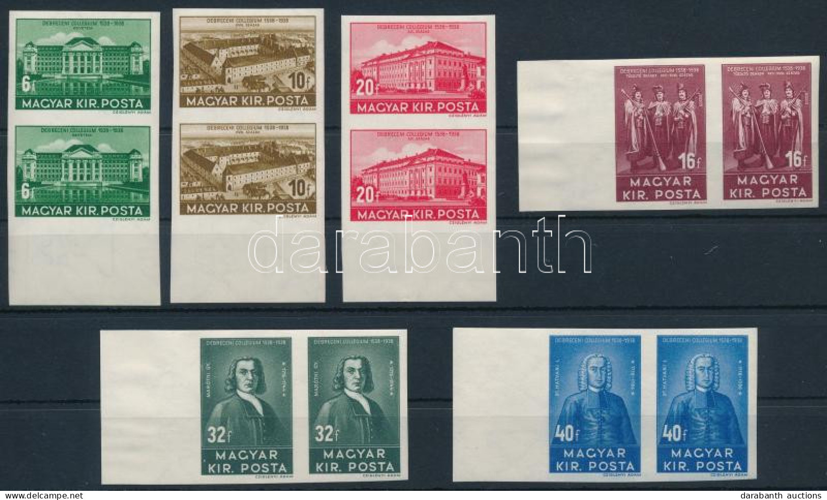 ** 1938 Debrecen Vágott Sor ívszéli Párokban Luxus Minőségben (160.000) / Mi 585-590 Imperforate Set In Margin Pairs, Lu - Autres & Non Classés