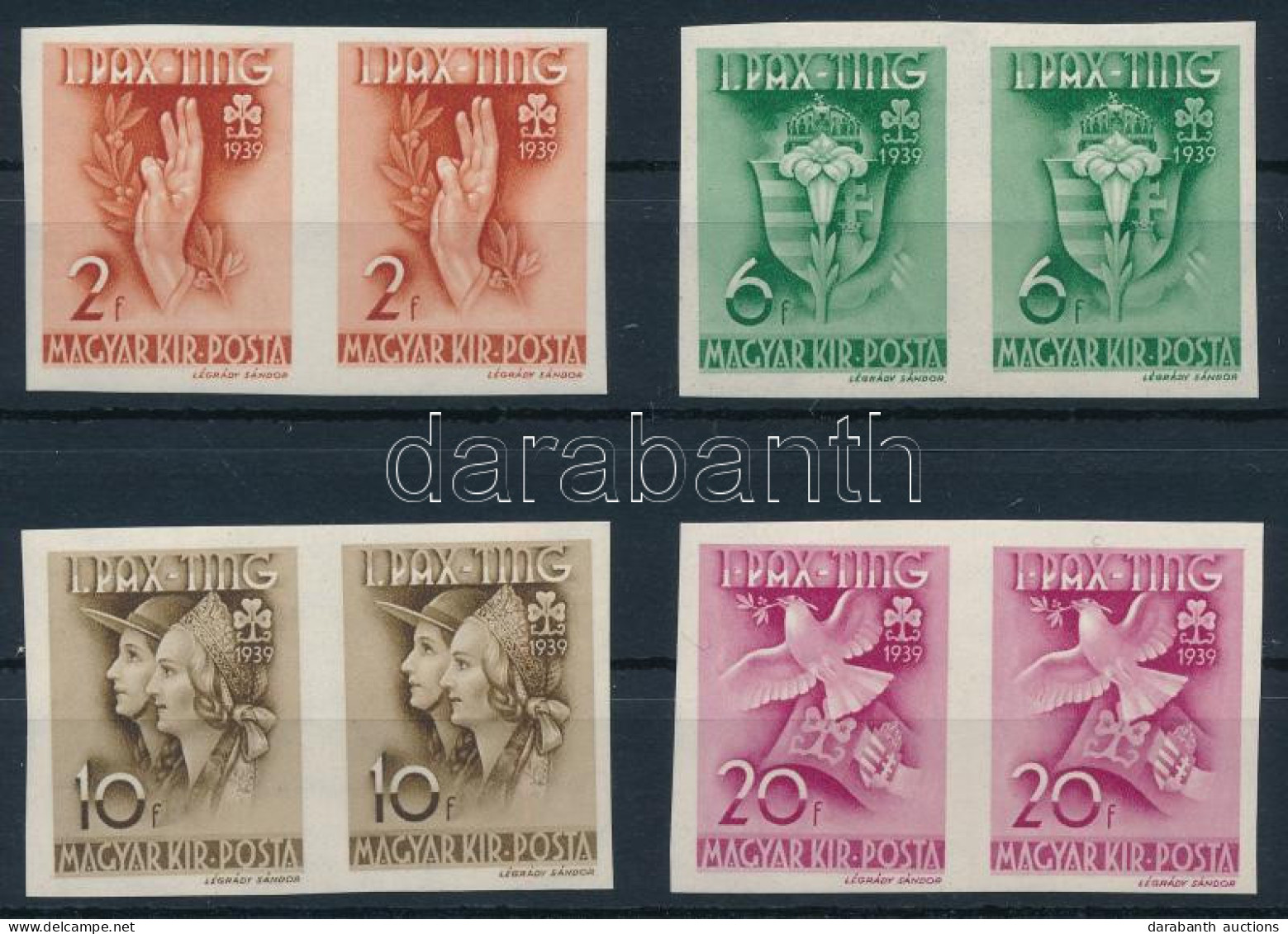 ** 1939 Pax-Ting Vágott Sor Párokban Luxus Minőségben (150.000) / Mi 612-615 Imperforate Pairs In Luxury Condition - Autres & Non Classés