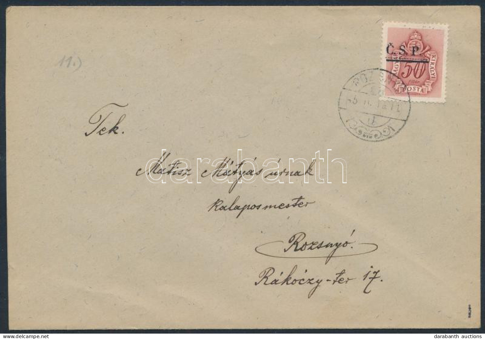 Rozsnyó 1945 Helyi Portózott Levél / Local Cover With Postage Due Stamp. Signed: Bodor - Otros & Sin Clasificación