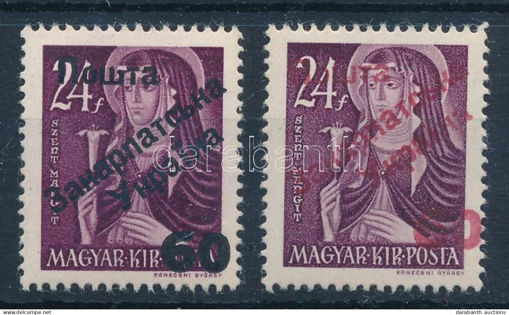 ** Ungvár II. 1945 Nagyasszonyok 60/24f Fekete és Piros Felülnyomással (90.000) Signed: Bodor - Andere & Zonder Classificatie