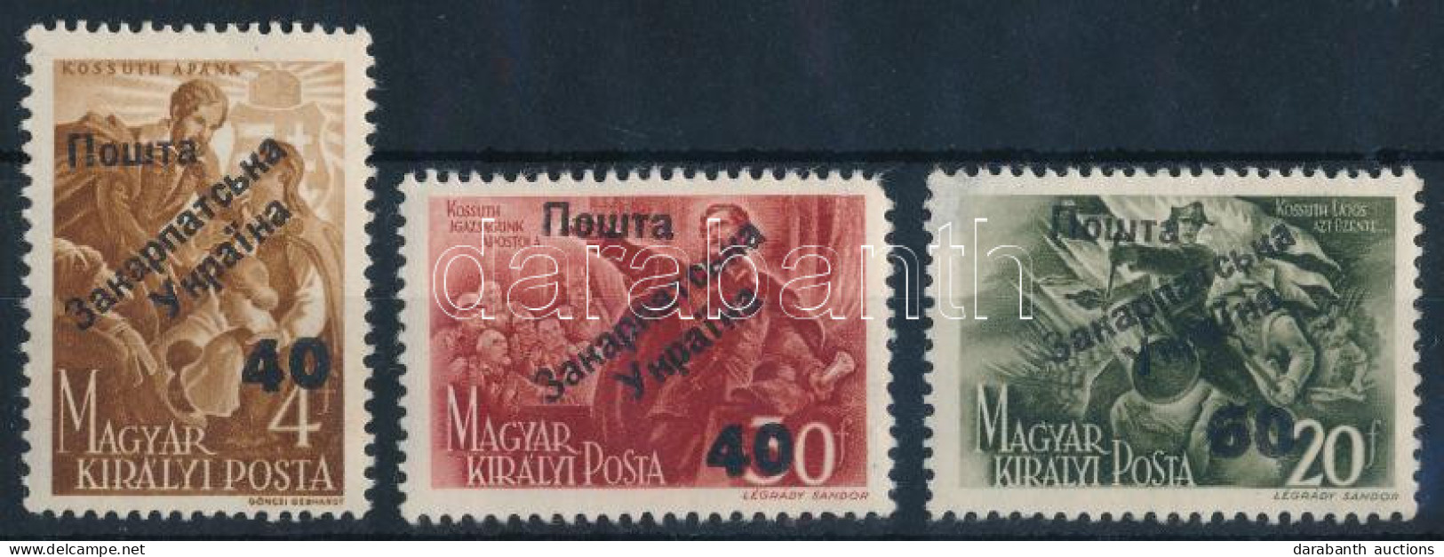 ** Ungvár II. 1945 3 Klf Kossuth Bélyeg (80.000) Signed: Bodor (40/30f, 60/20f Sarokhiba / Corner Fault) - Autres & Non Classés