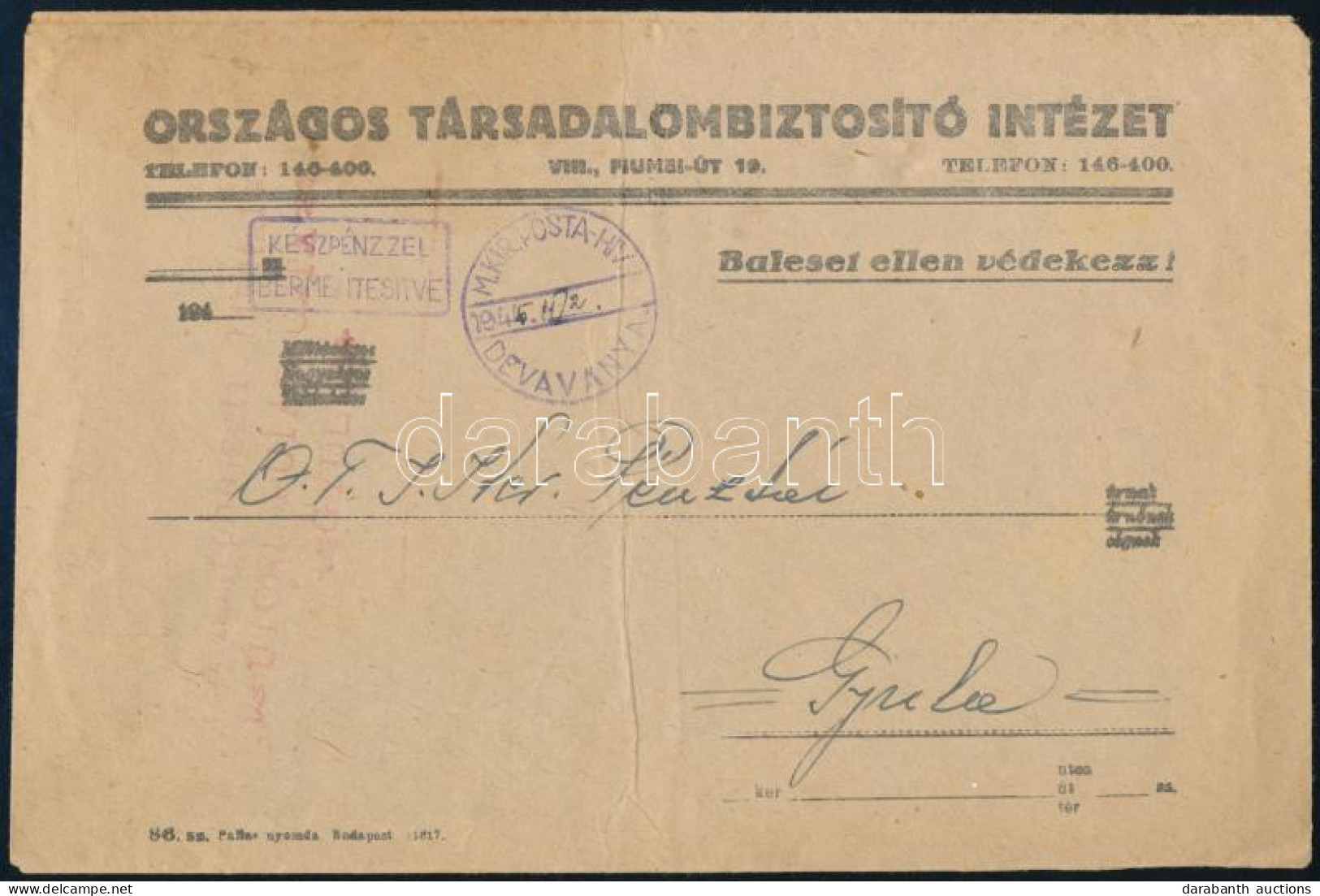 1945.02.02. Távolsági Levél Budapestről Gyulára Dévaványán Készpénzzel Bérmentesítve, Szükségbélyegzővel Kezelve, Onnan  - Other & Unclassified