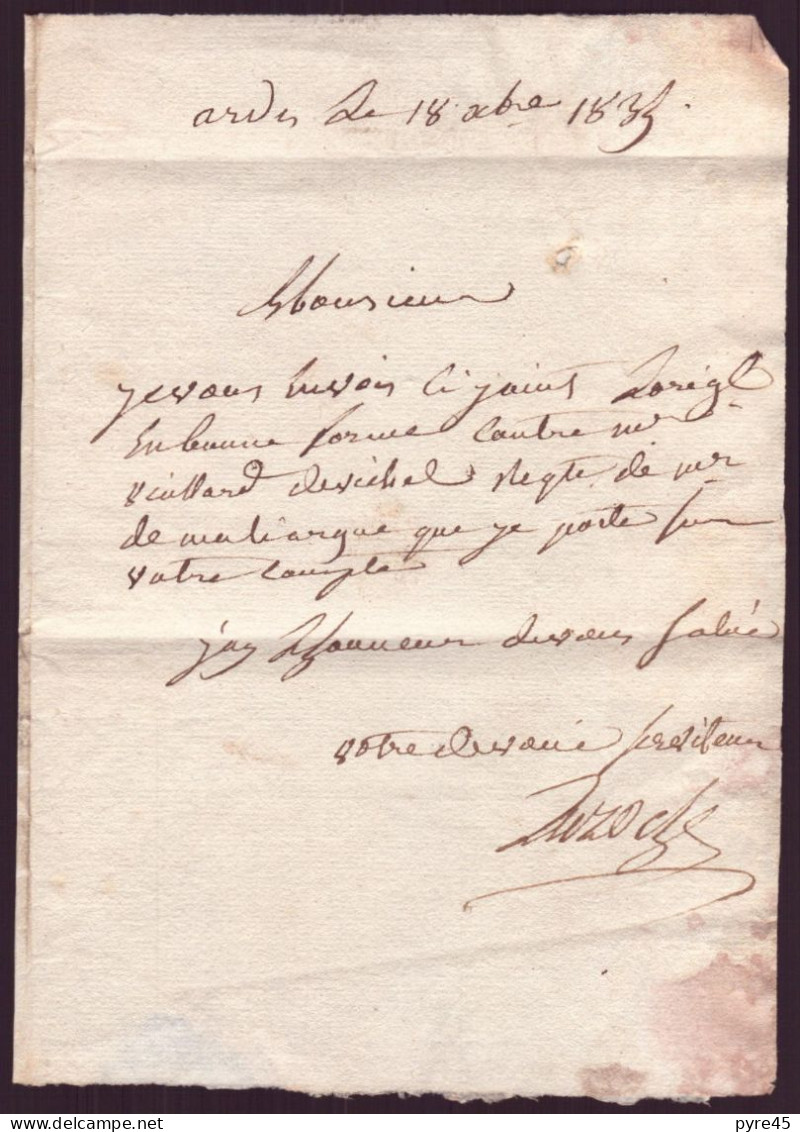 Lettre Manuscrite Du 18 Décembre 1835 De Ardes Pour Issoire - Manuscritos