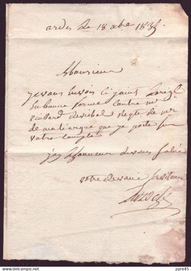 Lettre Manuscrite Du 18 Décembre 1835 De Ardes Pour Issoire - Manuscripts