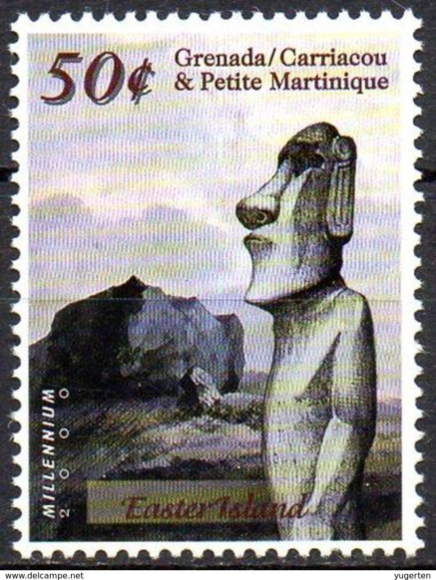 GRENADA - 1v - MNH**  Easter Island Remote Inhabited Island Moai Statue - Sculpture Escultura Skulptur  L'île De Pâques - Skulpturen