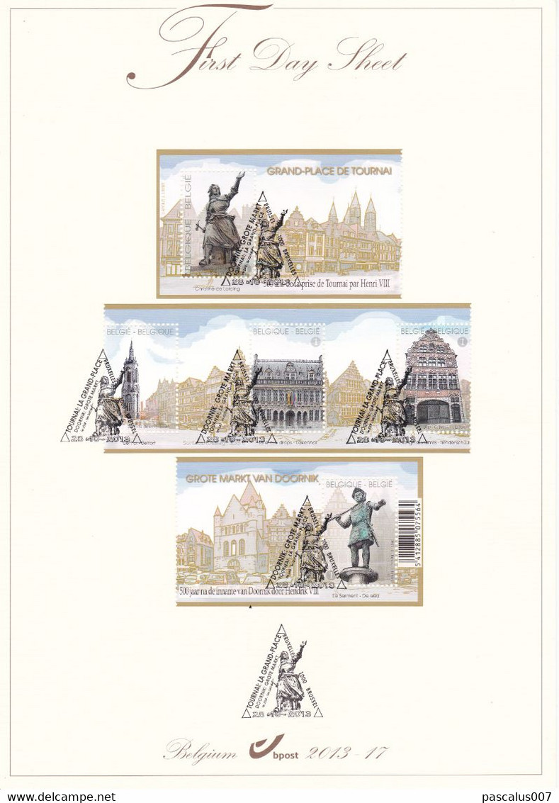 13 4372 4376 BL 212  2013-17 Belgique  FDS First Day Sheet FR NL  Tournai Grand Place  28-10-2013 075793 - 2011-2014