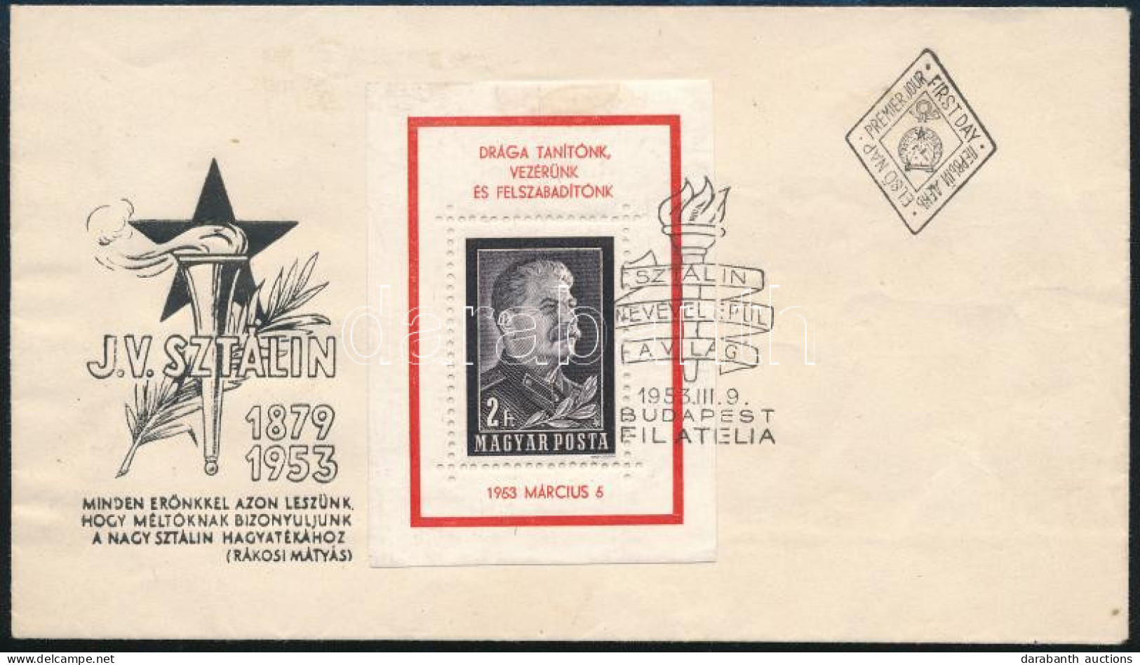 1953 Sztálin Kézisajtós Blokk FDC-n (180.000) / Mi Block 23 I. On FDC - Autres & Non Classés