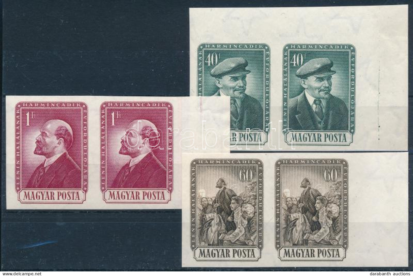 ** 1954 Lenin Vágott Sor ívszéli Párokban (36.000) / Mi 1351-1353 Imperforate Margin Pairs - Autres & Non Classés