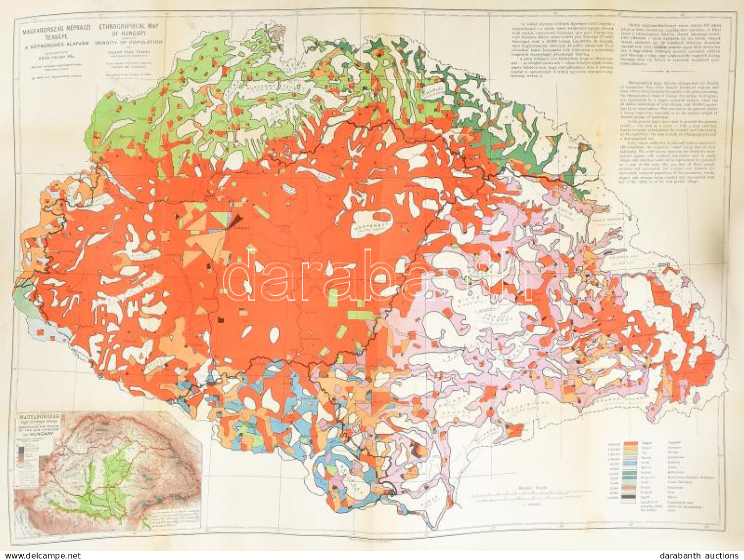 Magyarország Néprajzi Térképe A Népsűrűség Alapján. Szerkesztette Gróf Teleki Pál.  Ethnographical Map Of Hungary Based  - Otros & Sin Clasificación