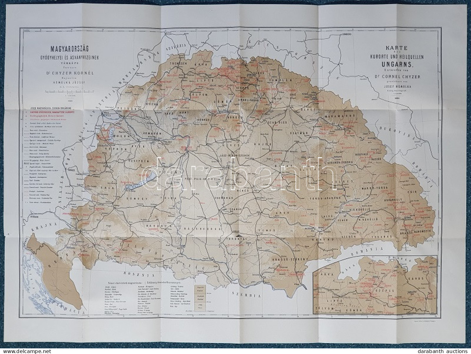 [Térkép.] Magyarország Gyógyhelyei és ásványvizeinek Térképe. Tervezte Chyzer Kornél. Rajzolta Homolka József. 1886. - K - Sonstige & Ohne Zuordnung