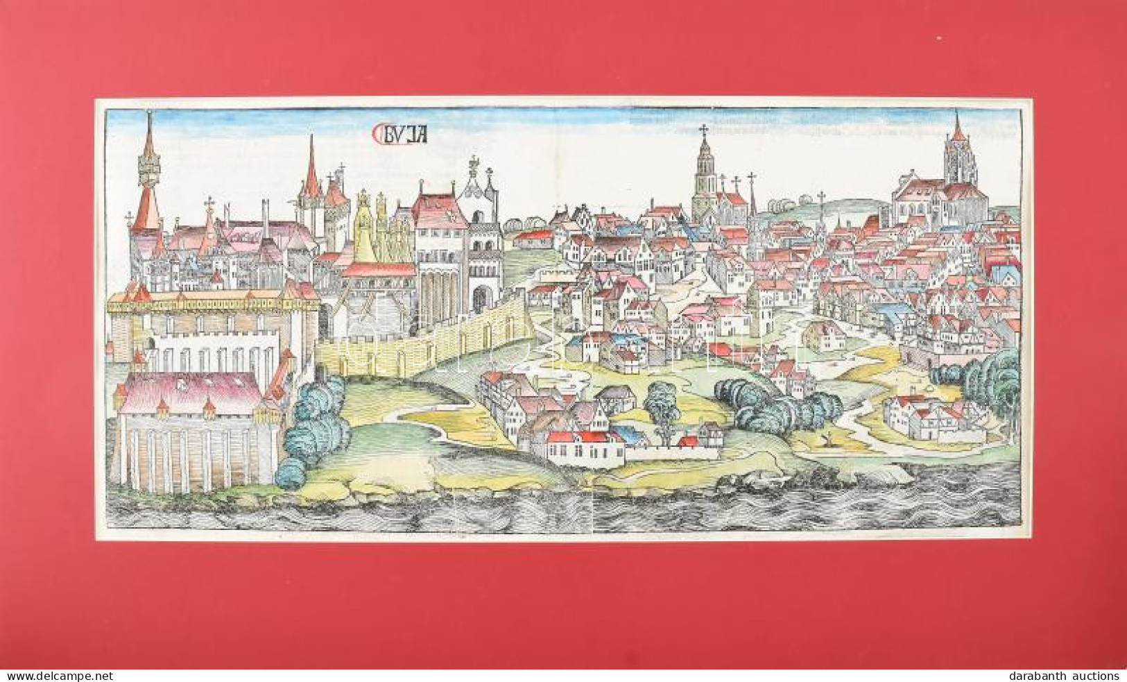 Hartmann Schedel: Buda Látképe, 1493 Hartmann Schedel (1440-1510) Buda Látképe, 1493 Színezett Fametszet Buda Színezett  - Andere & Zonder Classificatie