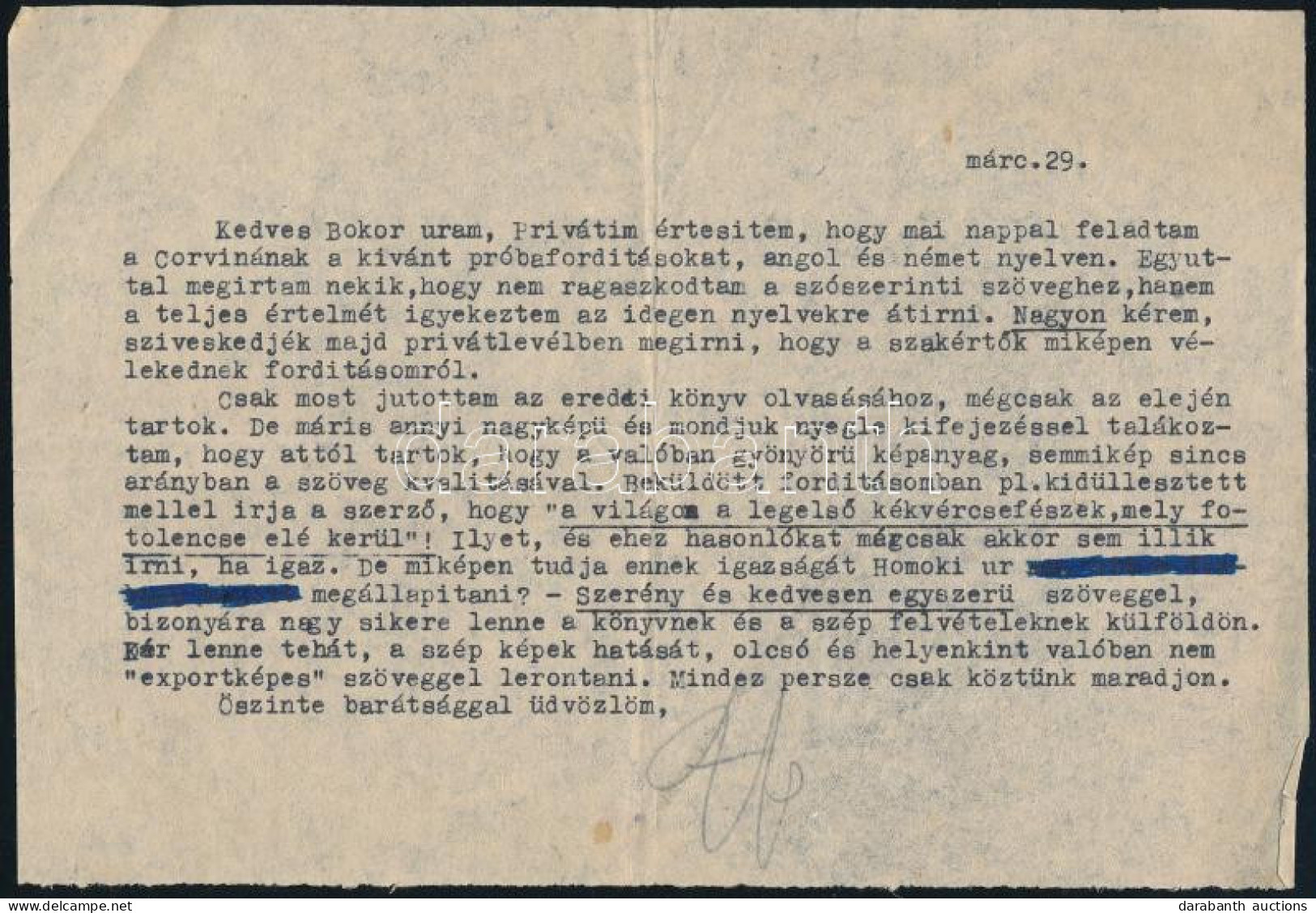 Cca 1954? Gróf Széchenyi Zsigmond (1898-1967) Vadász, Utazó, író Autográf Aláírással Ellátott, Gépelt Levele Bokor Dezső - Autres & Non Classés