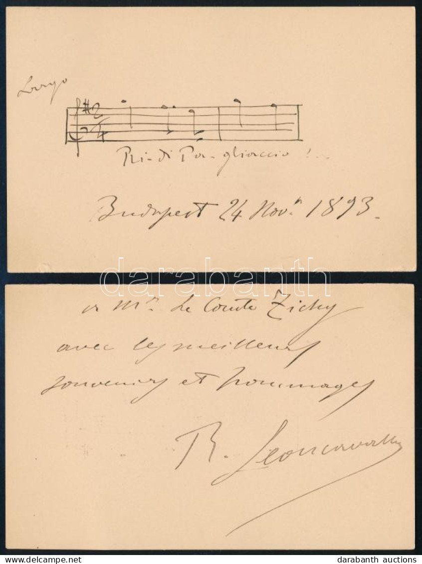 Ruggero Leoncavallo (1857-1919) Olasz Zeneszerző és Zongorista Autográf Dedikációja Gróf Zichy Móric Részére, Dallam Kot - Sonstige & Ohne Zuordnung