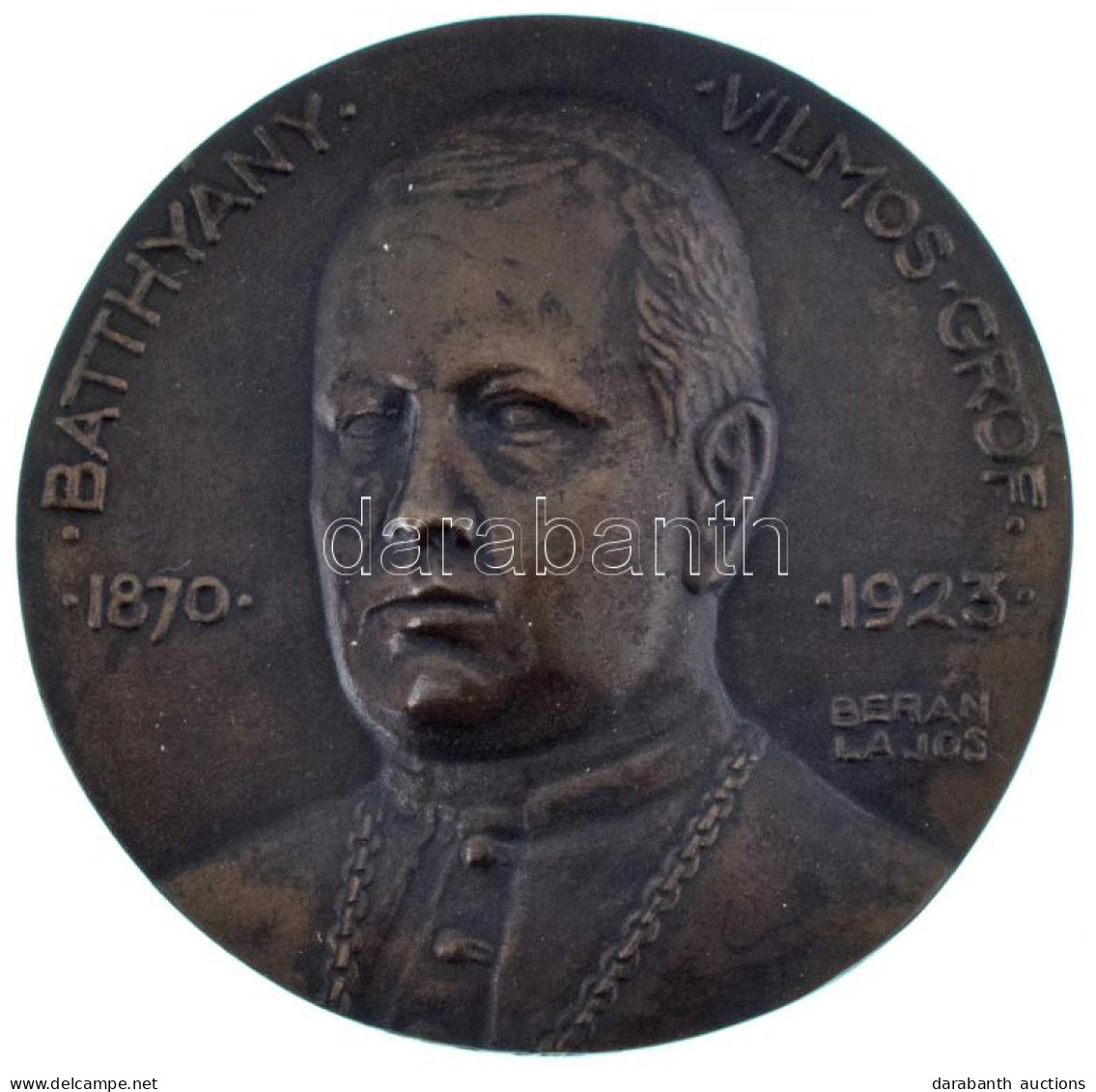 Berán Lajos (1882-1943) 1926. "gr. Batthyány Vilmos" Bronz Emlékérem, Éremkedvelők Egyesületének Tagsági érme, Peremén " - Ohne Zuordnung