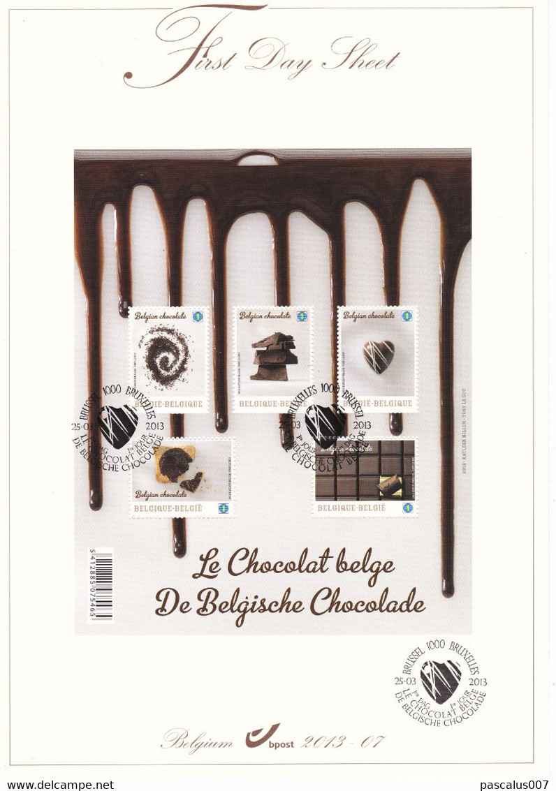 13,2013-007 4315 4319 BL 206 Belgique Bloc Chocolat Belge FDS First Day Sheet 25-3-2013 - 2011-2014