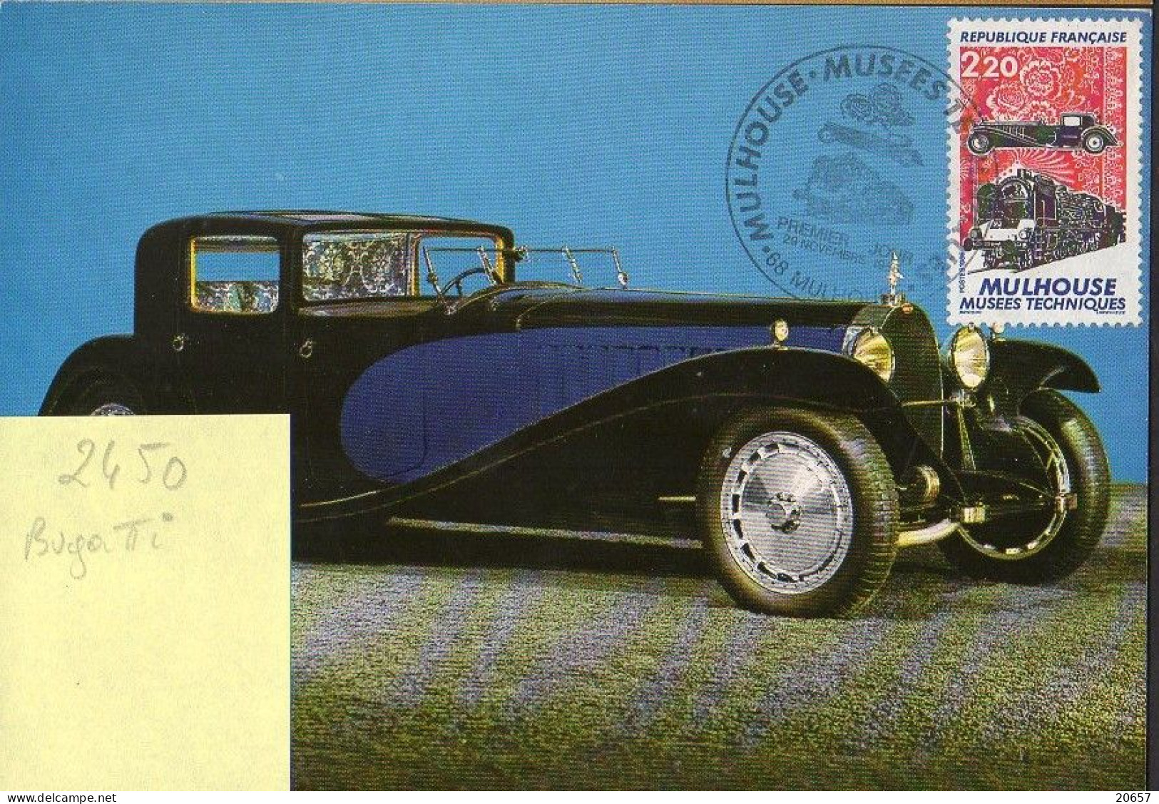 France 2450B Fdc Train, Automobile Bugatti - Auto's